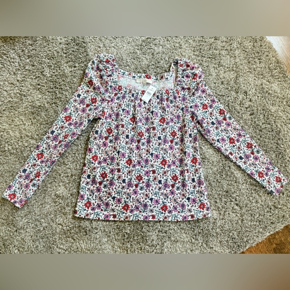 LOFT Bloom Smocked Square Neck Top Long Sleeves Size Small NWTs - Picture 4 of 5